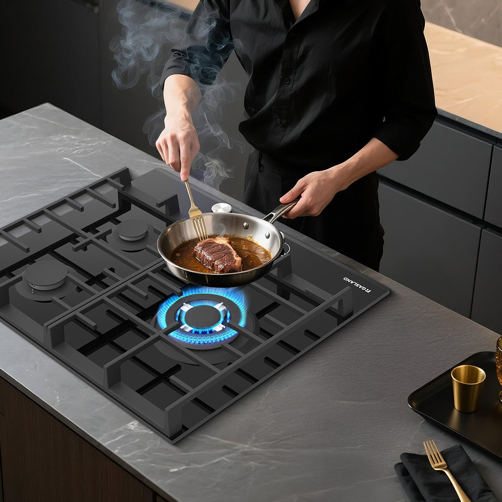 60cm Glas Gaskochfeld mit Wok Brenner 3 Flammig