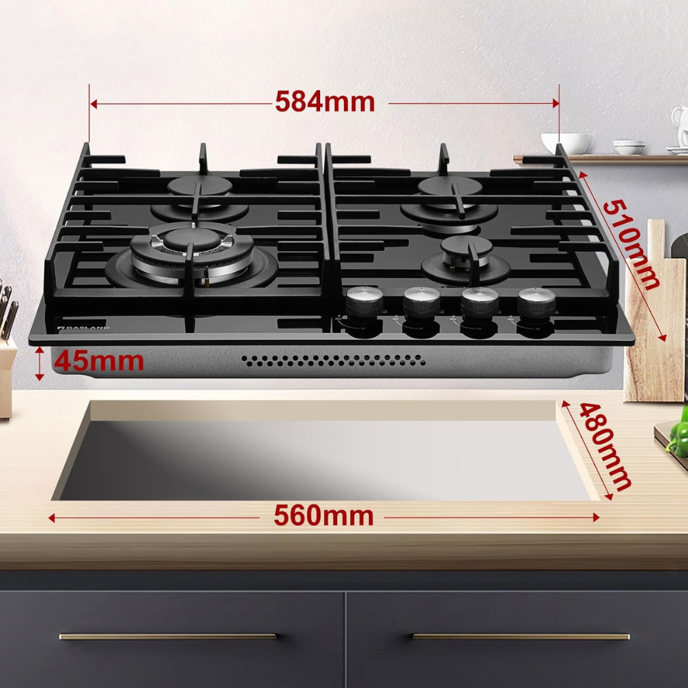 Glazen gaskookplaat van 60 cm