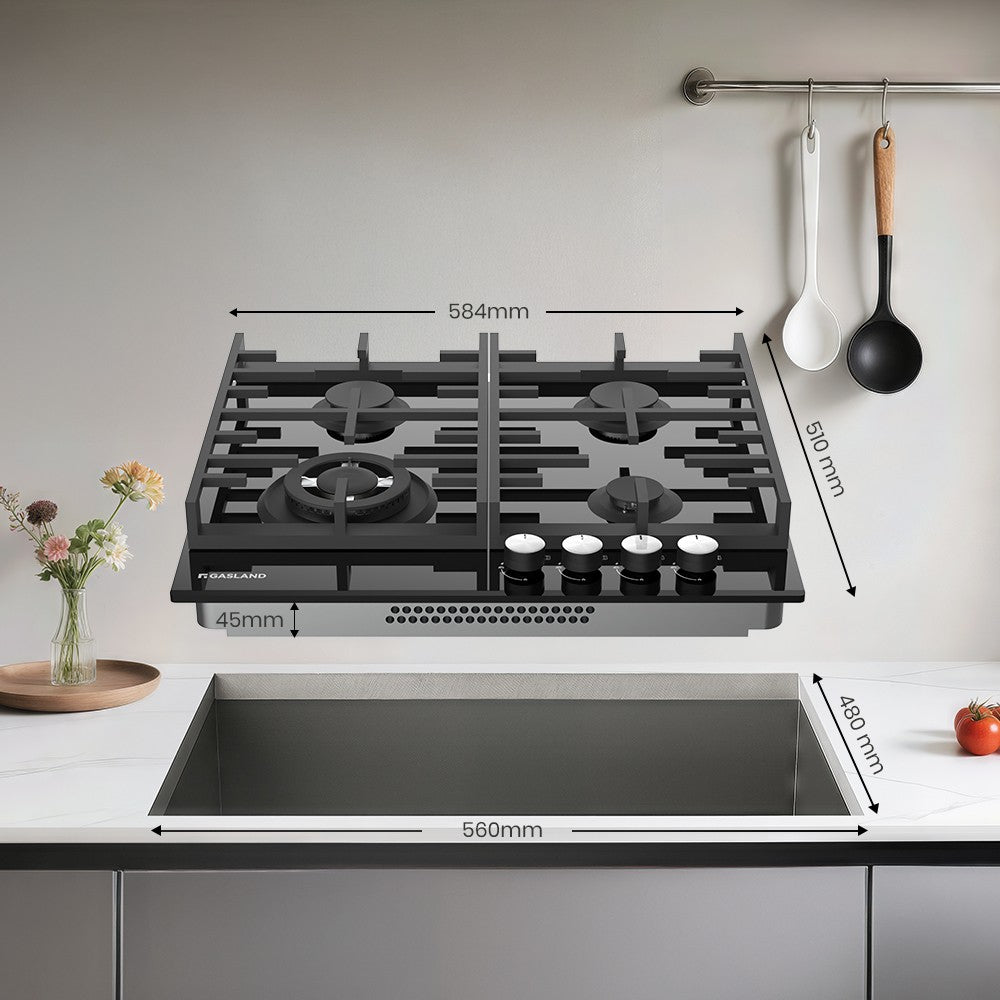 Glazen gaskookplaat van 60 cm