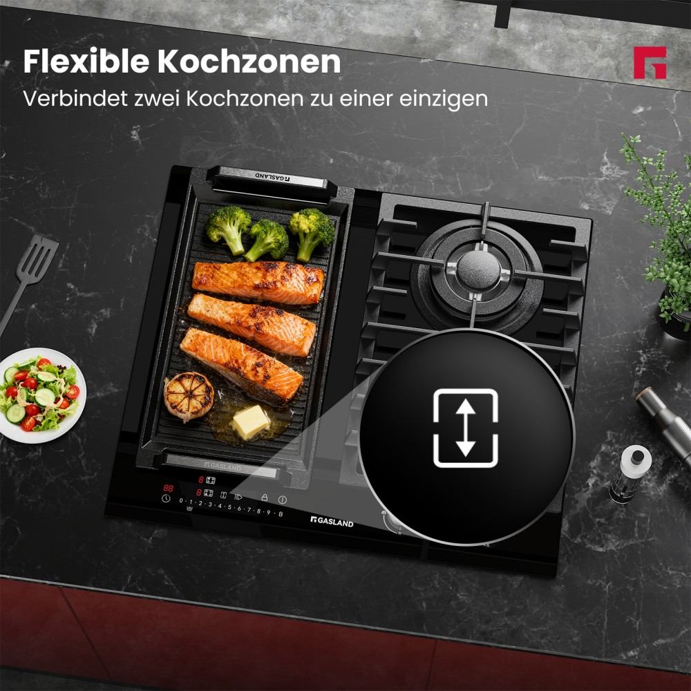 Einbaukochfeld mit Glaskeramik-Kochfeld - 4 Kochzonen und 1 Kochplatte