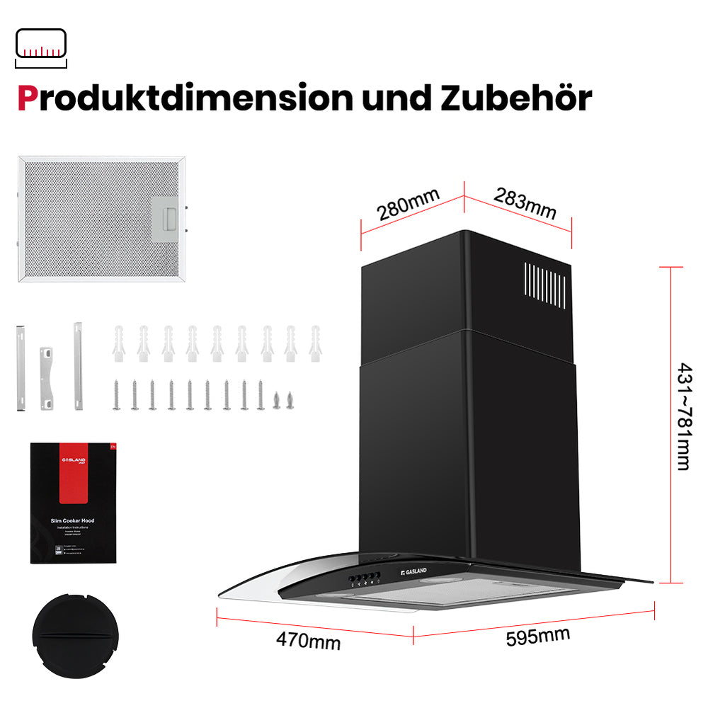 Afzuigkap 60 cm zwart glas 