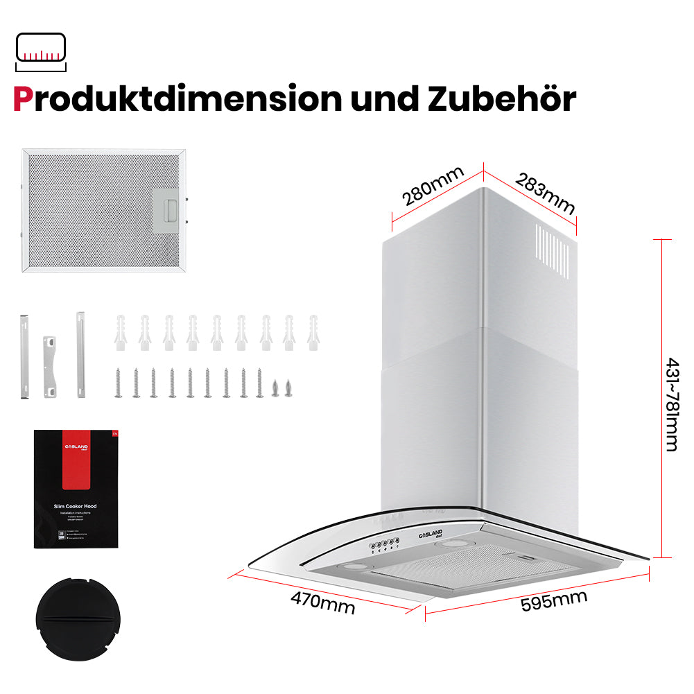 Afzuigkap 60 cm zilver glas 