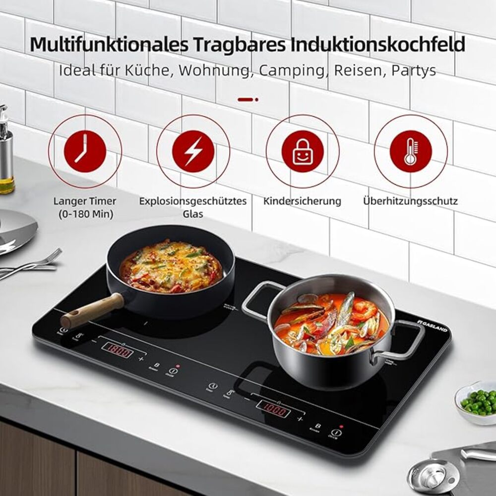 Double induction hob 2 plates with sensor touch