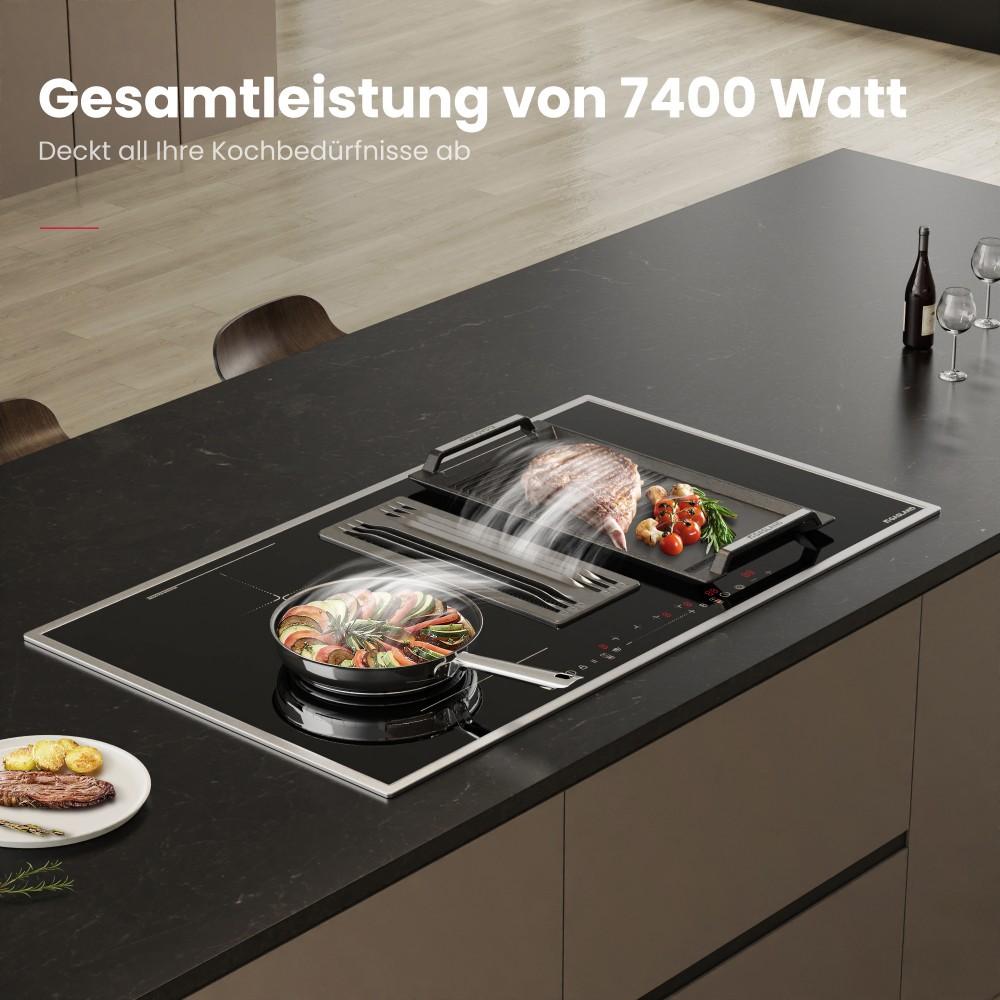 90 cm induction hob with integrated extractor hood