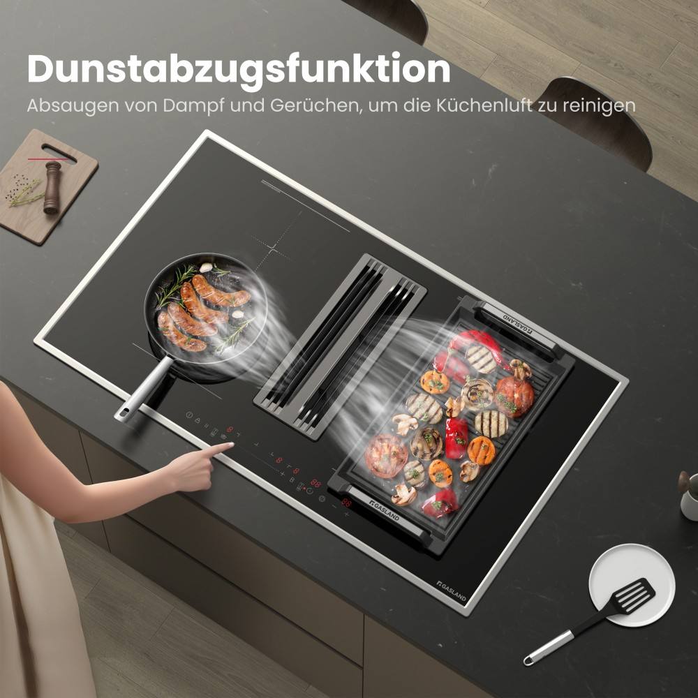 90 cm induction hob with integrated extractor hood