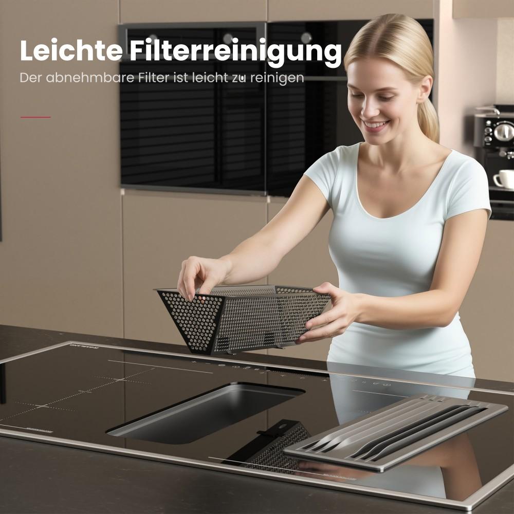 90 cm induction hob with integrated extractor hood