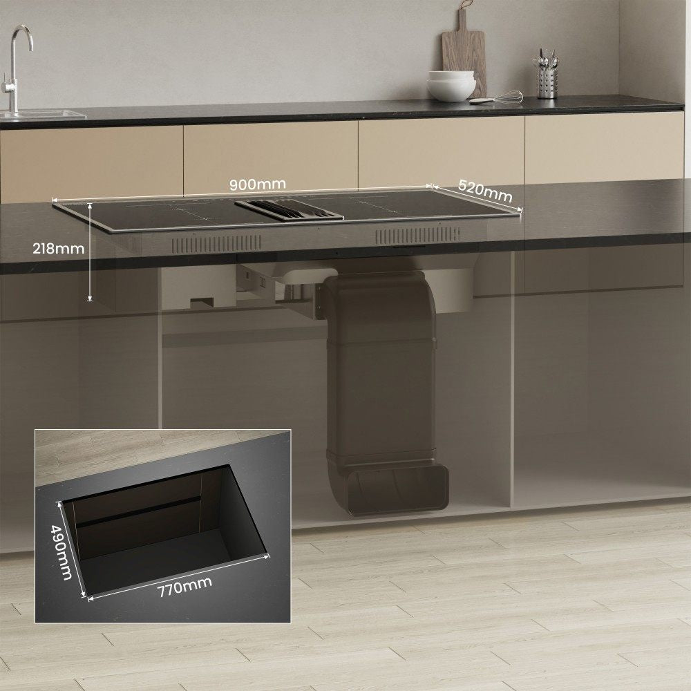 90 cm induction hob with integrated extractor hood