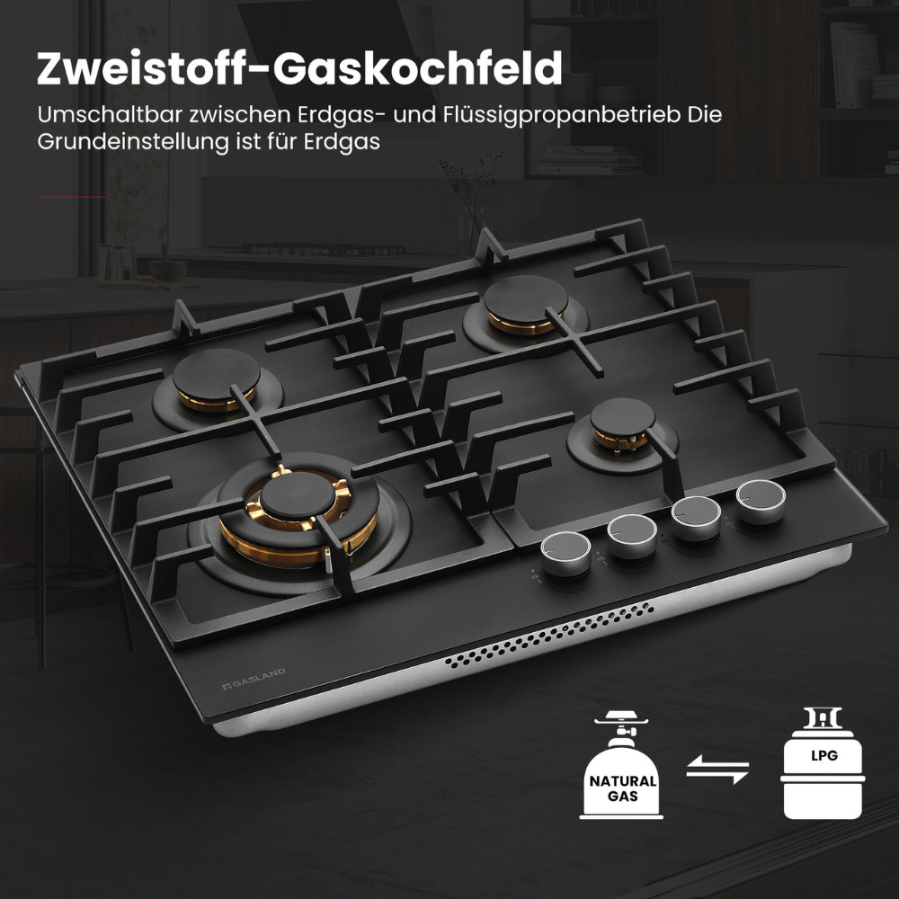 60cm glass gas hob