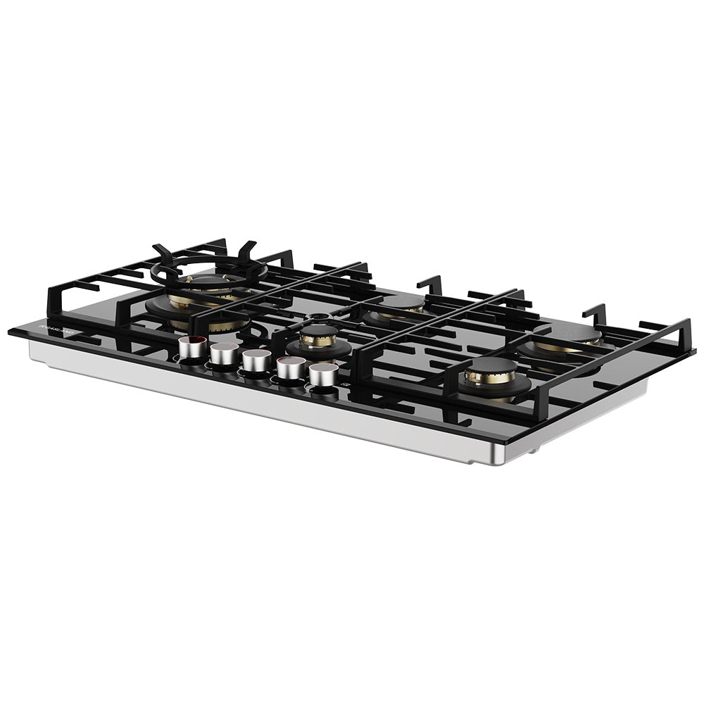 87cm 5 Flammig Messing-Brenner Glas Gaskochfeld