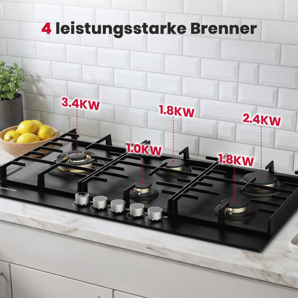 87cm 5 Flammig Messing-Brenner Glas Gaskochfeld