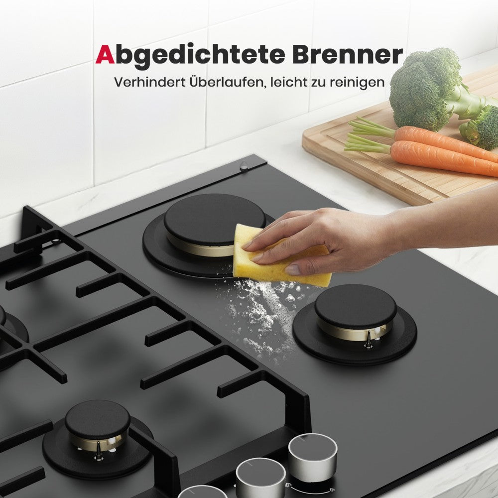 87cm 5 Flammig Messing-Brenner Glas Gaskochfeld