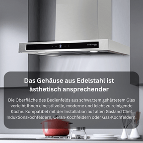 GASLANChef TR60SS Dunstabzugshaube 60cm Umluft, Leise Dunstabzugshauben Abluft EEK A++ 637 m³/h Aktivkohlefilter, 9 Stufen Touch Control Wandmontage abzugshaube mit Filter Edelstahl Silber [Energieklasse A++]