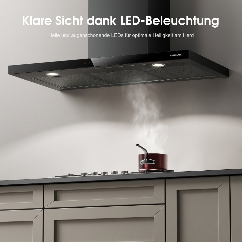 Wandhaube 90 cm Flache T-Form Dunstabzugshaube Schwarz