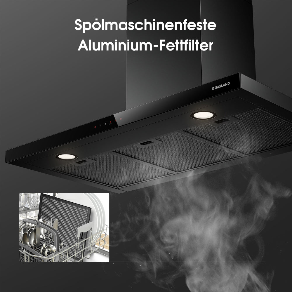 Wandhaube 90 cm Flache T-Form Dunstabzugshaube Schwarz