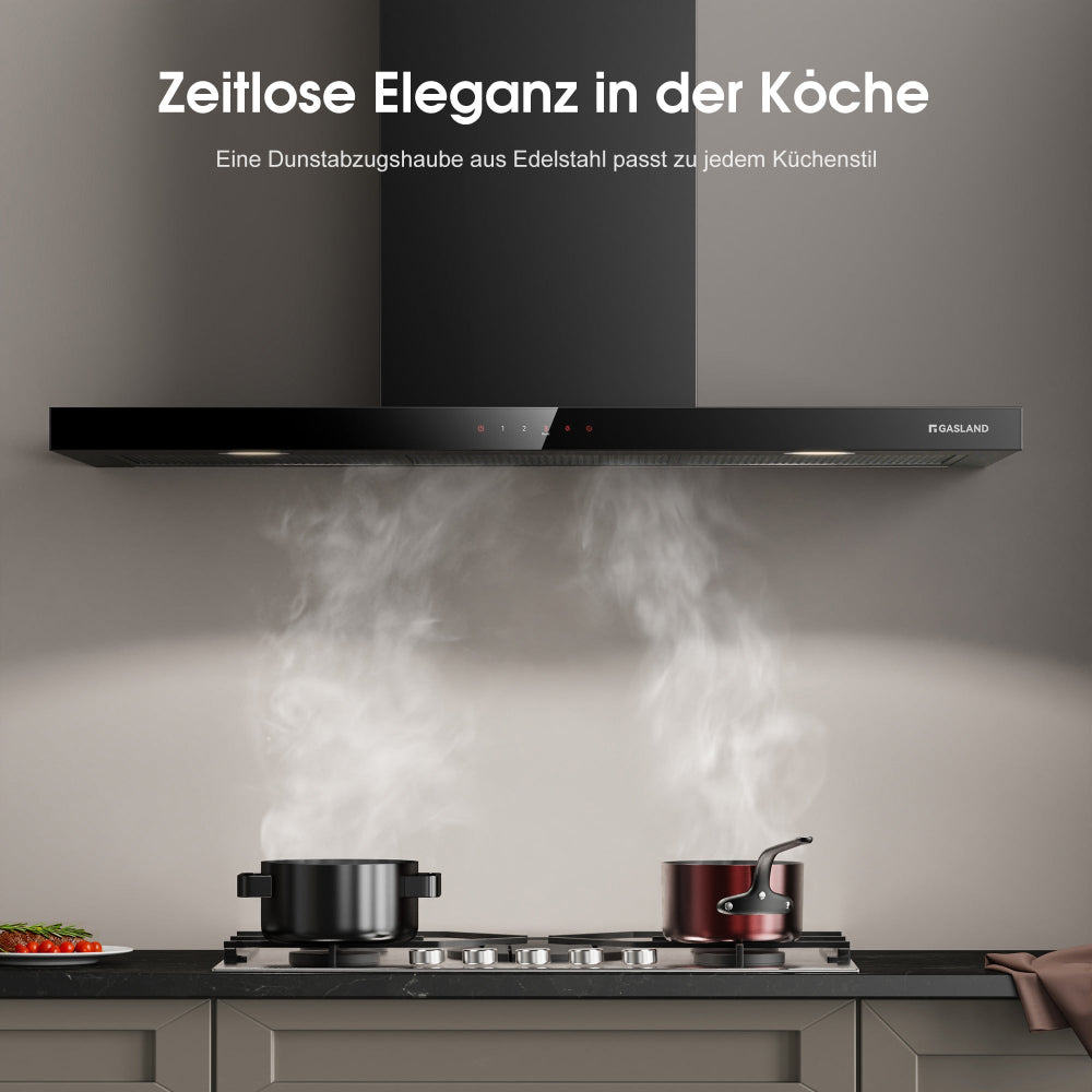 Wandhaube 90 cm Flache T-Form Dunstabzugshaube Schwarz