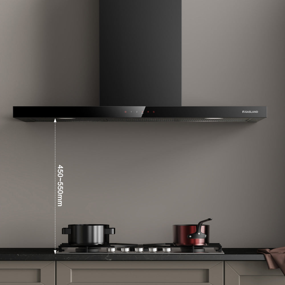 Wandhaube 90 cm Flache T-Form Dunstabzugshaube Schwarz