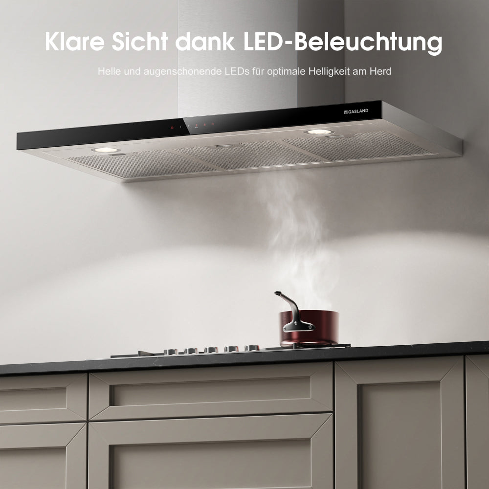 Wandhaube 90 cm Flache T-Form Dunstabzugshaube Silber