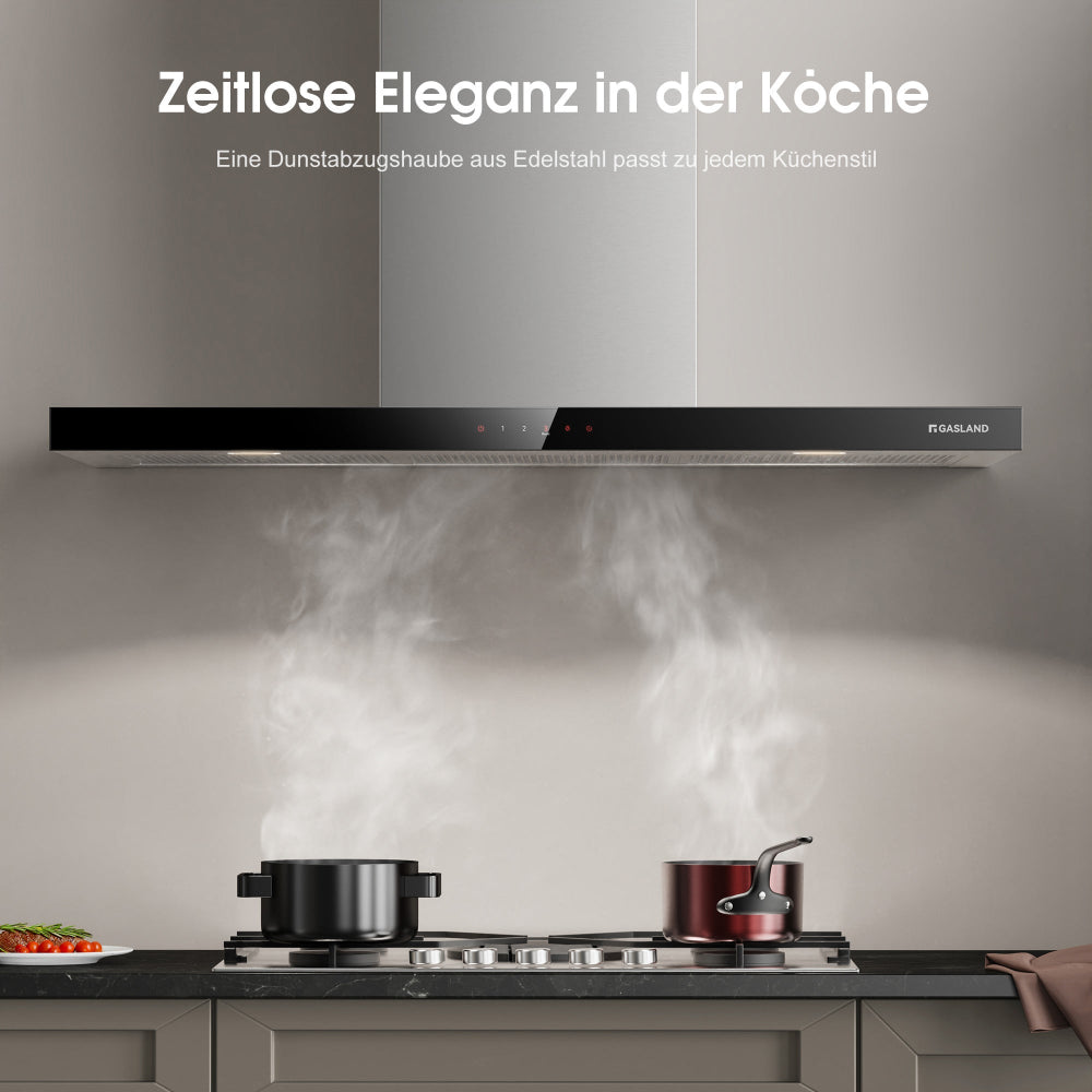 Wandhaube 90 cm Flache T-Form Dunstabzugshaube Silber