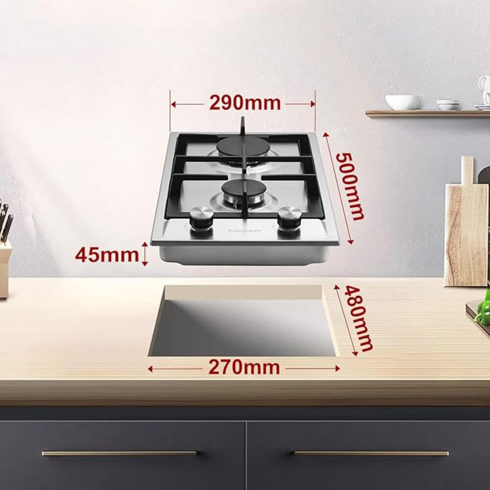 30cm built-in gas hob - stainless steel 2 burners