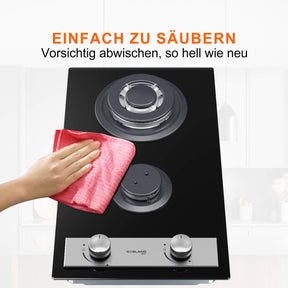 GASLAND Chef GH30BF Glas Gaskochfeld Einbau Glas Kochfeld 2 Flammig, 50mbar, LPG/Erdgas inkl